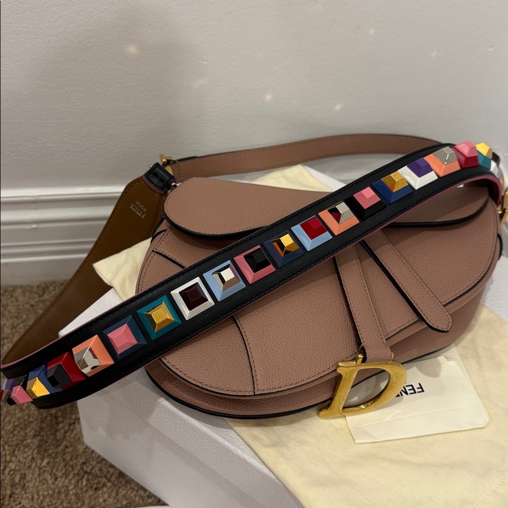 Fendi Multicolor Studded Leather Strap New Authentic Shoulder Strap NEW